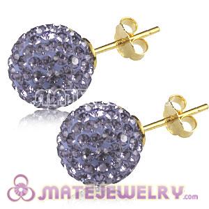 10mm Purple Czech Crystal Ball Gold Plated Silver Stud Earrings Wholesale