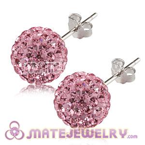 10mm Sterling Silver Pink Czech Crystal Ball Stud Earrings 