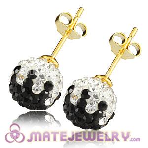 8mm Black-White Czech Crystal Ball Gold Plated Silver Stud Earrings Wholesale