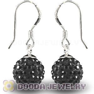 10mm Black Czech Crystal Ball Sterling Silver Hook Earrings Wholesale 