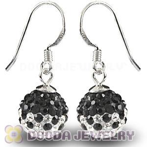 10mm White-Black Czech Crystal Ball Sterling Silver Hook Earrings Wholesale 