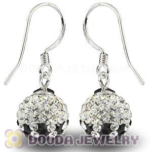 10mm White-Black Czech Crystal Ball Sterling Silver Hook Earrings Wholesale 