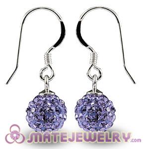 8mm Purple Czech Crystal Ball Sterling Silver Hook Earrings