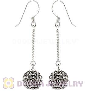 10mm Grey Czech Crystal Ball Sterling Silver Dangle Earrings Wholesale 