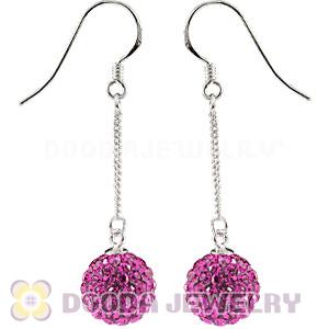 10mm Fushia Czech Crystal Ball Sterling Silver Dangle Earrings Wholesale 