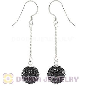 10mm Black Czech Crystal Ball Sterling Silver Dangle Earrings Wholesale 