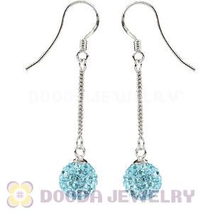 8mm Cyan Czech Crystal Ball Sterling Silver Dangle Earrings Wholesale 