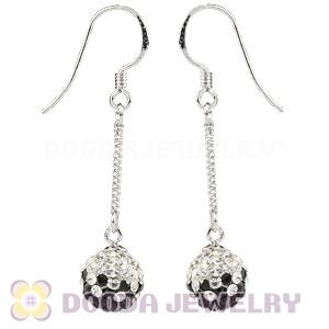 8mm Black-White Czech Crystal Ball Sterling Silver Dangle Earrings Wholesale 