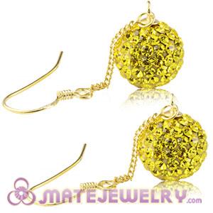 Cheap 10mm Yellow Czech Crystal Ball Gold Plated Silver Dangle Earrings 