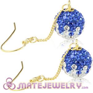 Cheap 10mm Blue-White Czech Crystal Ball Gold Plated Silver Dangle Earrings 