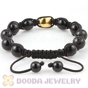 Black Onyx Gold Plated Silver Skull Head String Bracelet Wholesale