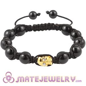 Black Onyx Gold Plated Silver Skull Head String Bracelet 