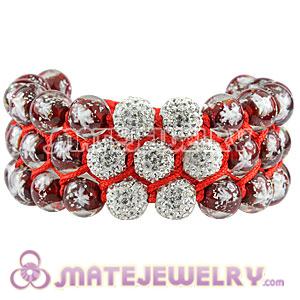 3 Row Red Snowflake Glass Bead Wrap Bracelet With Czech Crystal Flower For Christmas Gift