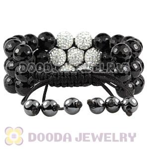 3 Row Faceted Black Onyx White Czech Crystal Wrap Bracelet 