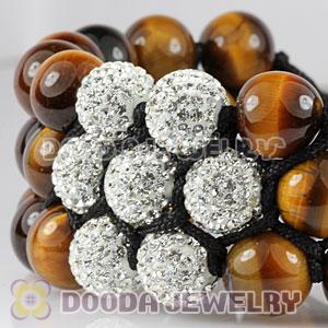 3 Row Tiger Eye White Czech Crystal Wrap Bracelet 