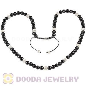 Long Onyx Black Agate Alloy Crystal Unisex Necklace Wholesale