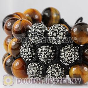 3 Row Tiger Eye Grey Czech Crystal Wrap Bracelet 