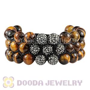3 Row Tiger Eye Grey Czech Crystal Wrap Bracelet 