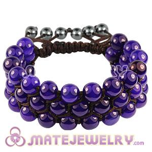 3 Row Purple Agate Wrap Bracelet With Hematite 