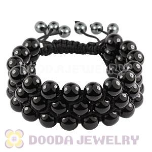 3 Row Black Agate Wrap Bracelet With Hematite Wholesale