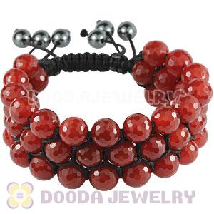3 Row Faceted Red Agate Wrap Bracelet With Hematite Wholesale