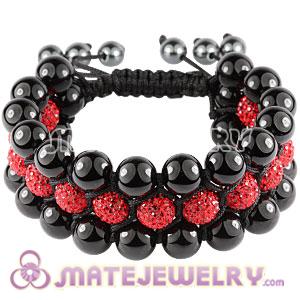3 Row Black Onyx Red Czech Crystal Wrap Bracelet 