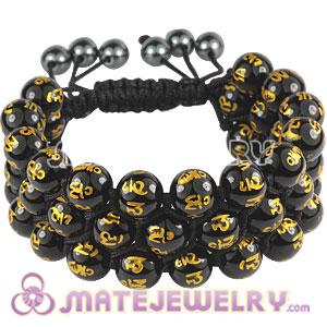 3 Row Black Agate Buddhist Wrap Bracelet With Hematite 
