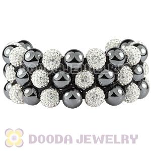 3 Row Pave White Czech Crystal Hematite Wrap Bracelet 