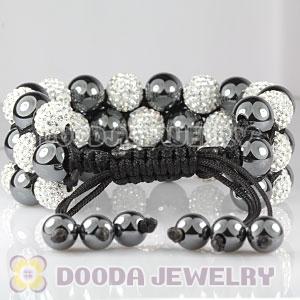 3 Row Pave White Czech Crystal Hematite Wrap Bracelet 