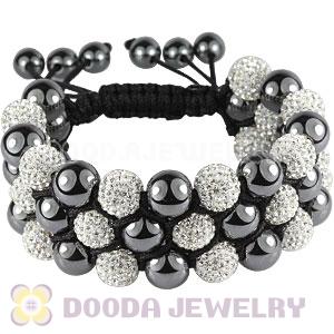 3 Row Pave White Czech Crystal Hematite Wrap Bracelet 