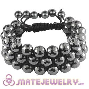 3 Row Black Faceted Hematite Bead Wrap Bracelet 