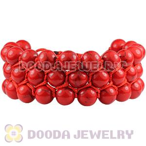3 Row Red Turquoise Bead Wrap Bracelet With Hematite Wholesale