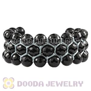 3 Row Faceted Black Agate Wrap Bracelet With Hematite Wholesale