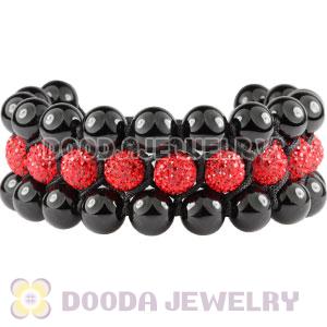 3 Row Black Onyx Red Czech Crystal Wrap Bracelet Wholesale