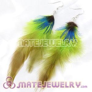 Cheap Green Tibetan Jaderic Indianstyles Long Feather Earrings 