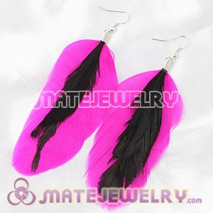 Silver Pink Triple Layer Tibetan Jaderic Bohemia Feather Earrings
