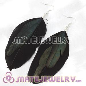Silver Black Triple Layer Tibetan Jaderic Bohemia Feather Earrings