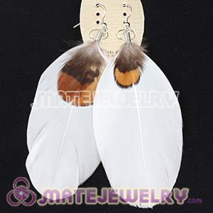 Cheap White Tibetan Jaderic Bohemia Feather Earrings 