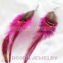 Cheap Long Magenta And Grizzly Feather Earrings With Alloy Fishhook Wholesale