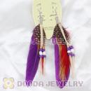 Cheap Tibetan Jaderic Indian Styles Purple Feather Earrings Adorned With Mix Bead