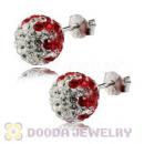 8mm Sterling Silver White-Red Czech Crystal Ball Stud Earrings Wholesale