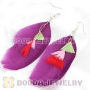 Fashion Fringe Tibetan Jaderic Bohemia Styles Purple Feather Earrings