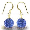 10mm Blue Czech Crystal Ball Gold Plated Sterling Silver Hook Earrings