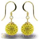 10mm Yellow Czech Crystal Ball Gold Plated Sterling Silver Hook Earrings