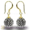 10mm Grey Czech Crystal Ball Gold Plated Sterling Silver Hook Earrings