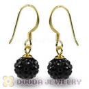 8mm Black Czech Crystal Ball Gold Plated Sterling Silver Hook Earrings