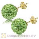 10mm Lime Czech Crystal Ball Gold Plated Silver Stud Earrings Wholesale