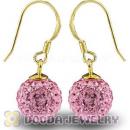 10mm Pink Czech Crystal Ball Gold Plated Sterling Silver Hook Earrings