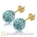 8mm Cyan Czech Crystal Ball Gold Plated Silver Stud Earrings Wholesale