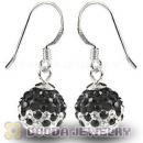 10mm White-Black Czech Crystal Ball Sterling Silver Hook Earrings Wholesale